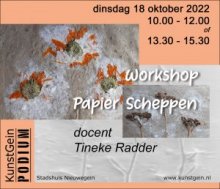 18 oktober Workshops papier scheppen bij Stichting Kunst Gein in Nieuwegein.